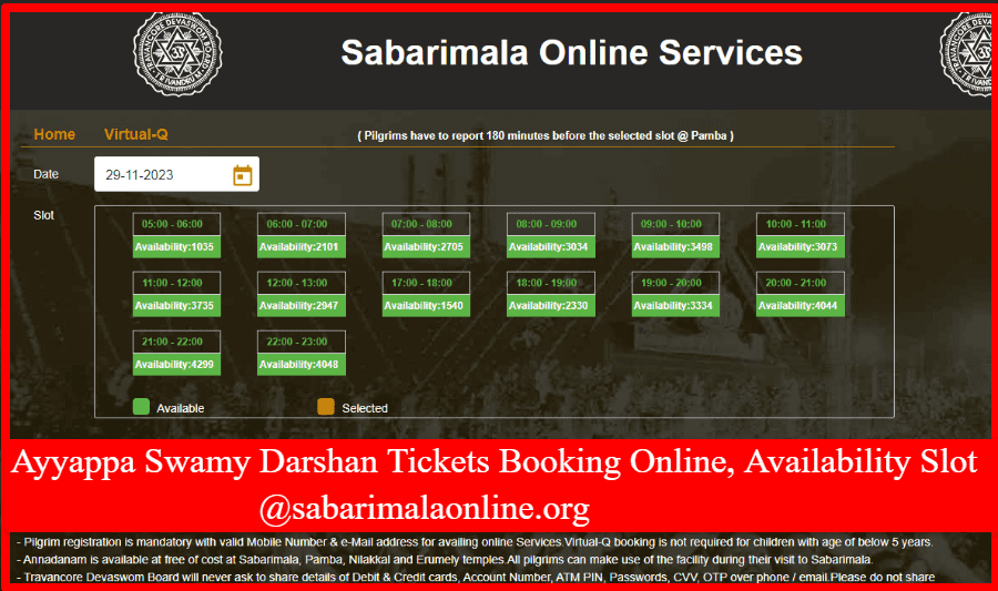 Ayyappa Swamy Darshan Tickets Booking Online, Availability Slot @sabarimalaonline.org