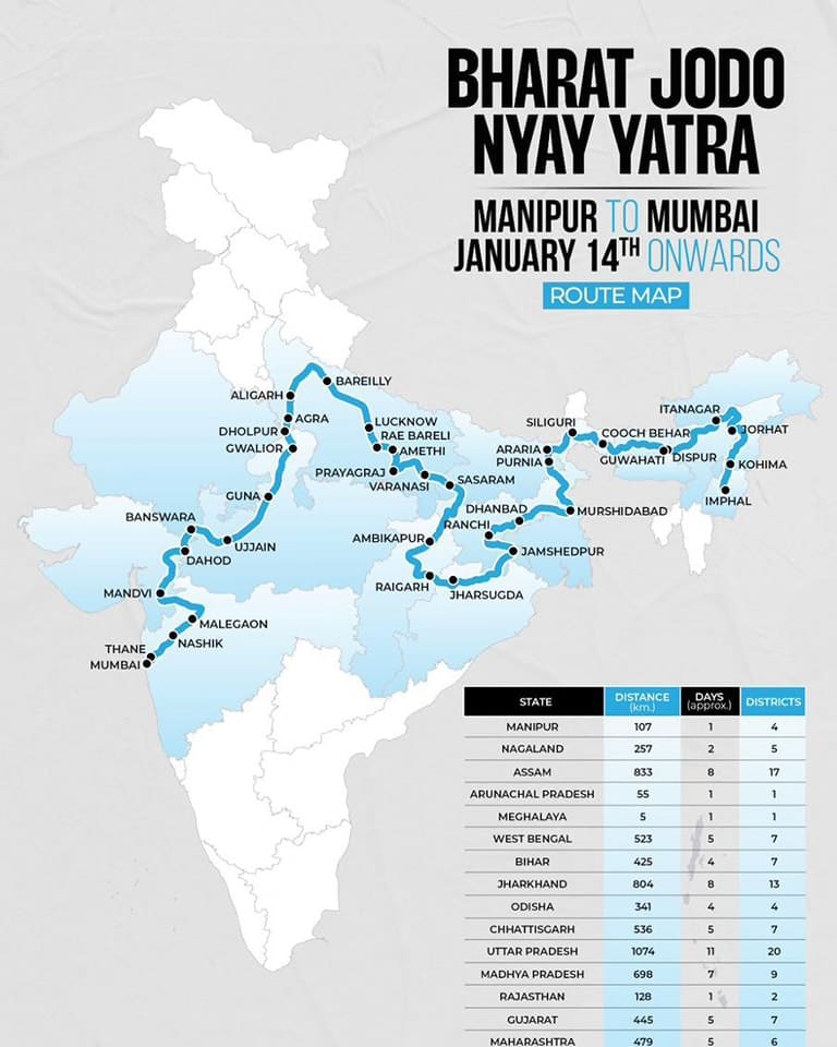 Bharat Jodo Nyay Yatra Route Map Today