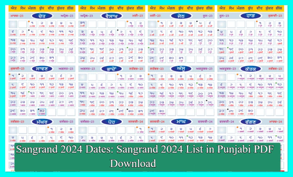 Sangrand 2024 Dates Sangrand 2024 List in Punjabi PDF Download